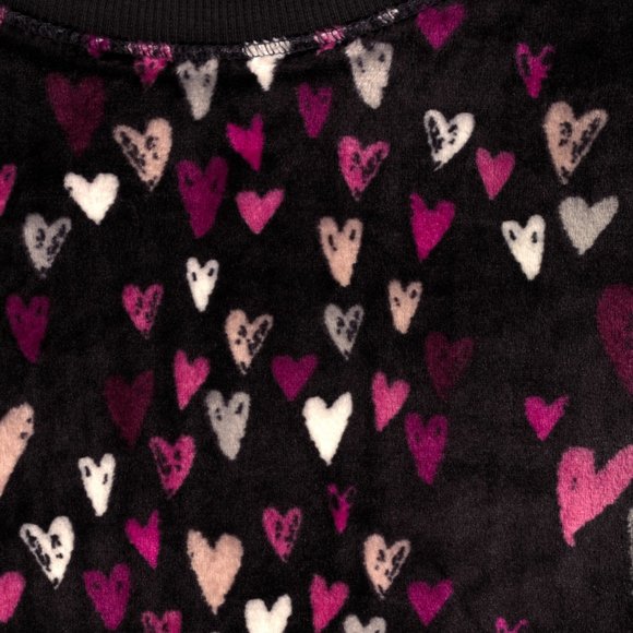 new PJ Pajama Top black w pink hearts velour size XLARGE 16 18 soft warm - Picture 5 of 6
